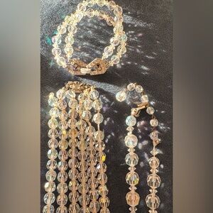 Vintage Aurora Borealis Crystal Jewelry Lot Laguna Necklace Bracelet 3 Strand